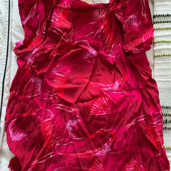 Figue BNWT red and pink crane pattern top with tassels, size small - Picture 3 of 6